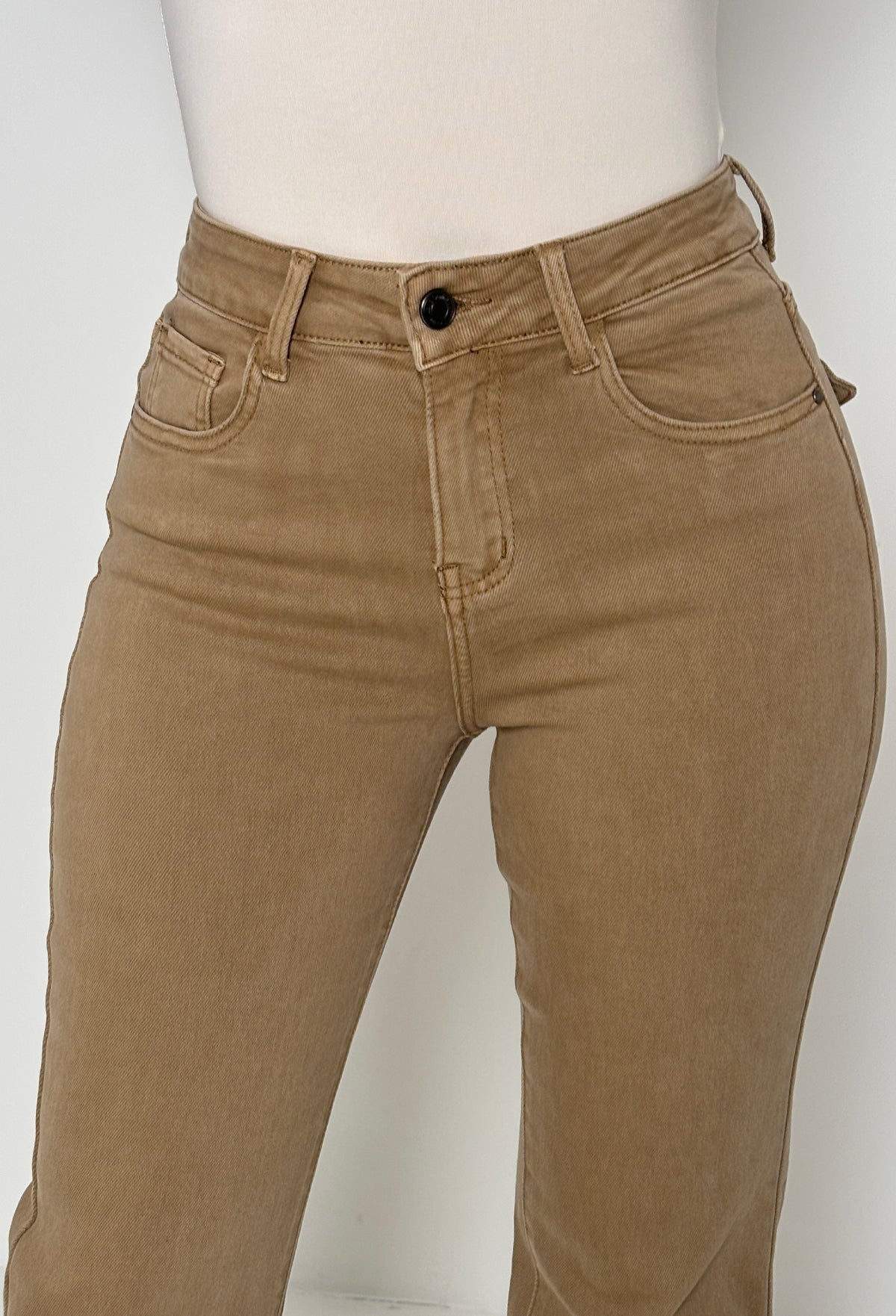 Kim Beige Stretch Fitted & Flared Mid Rise Jeans