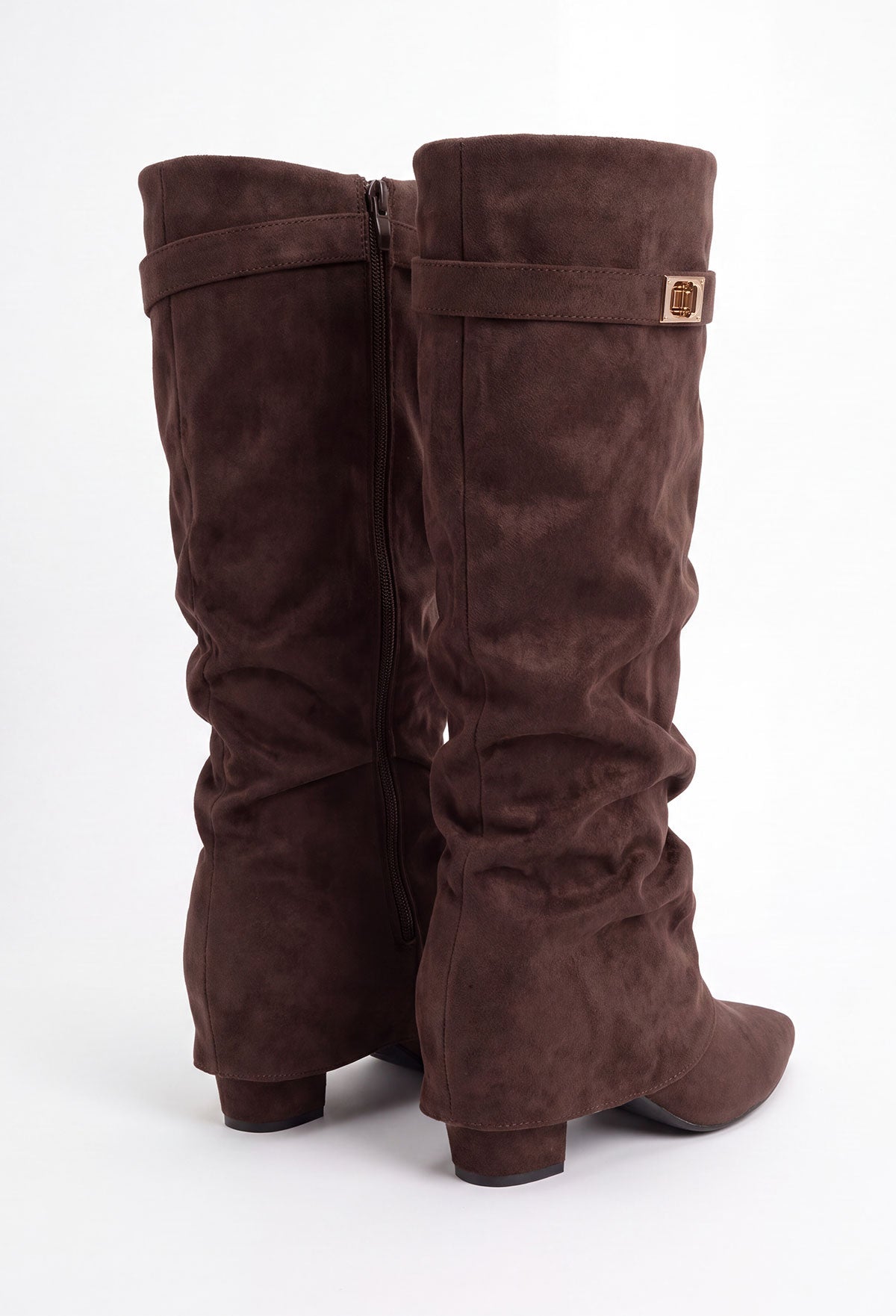 It's Our Secret Brown Faux Suede Fold Over Maxi Lock Shark Boot