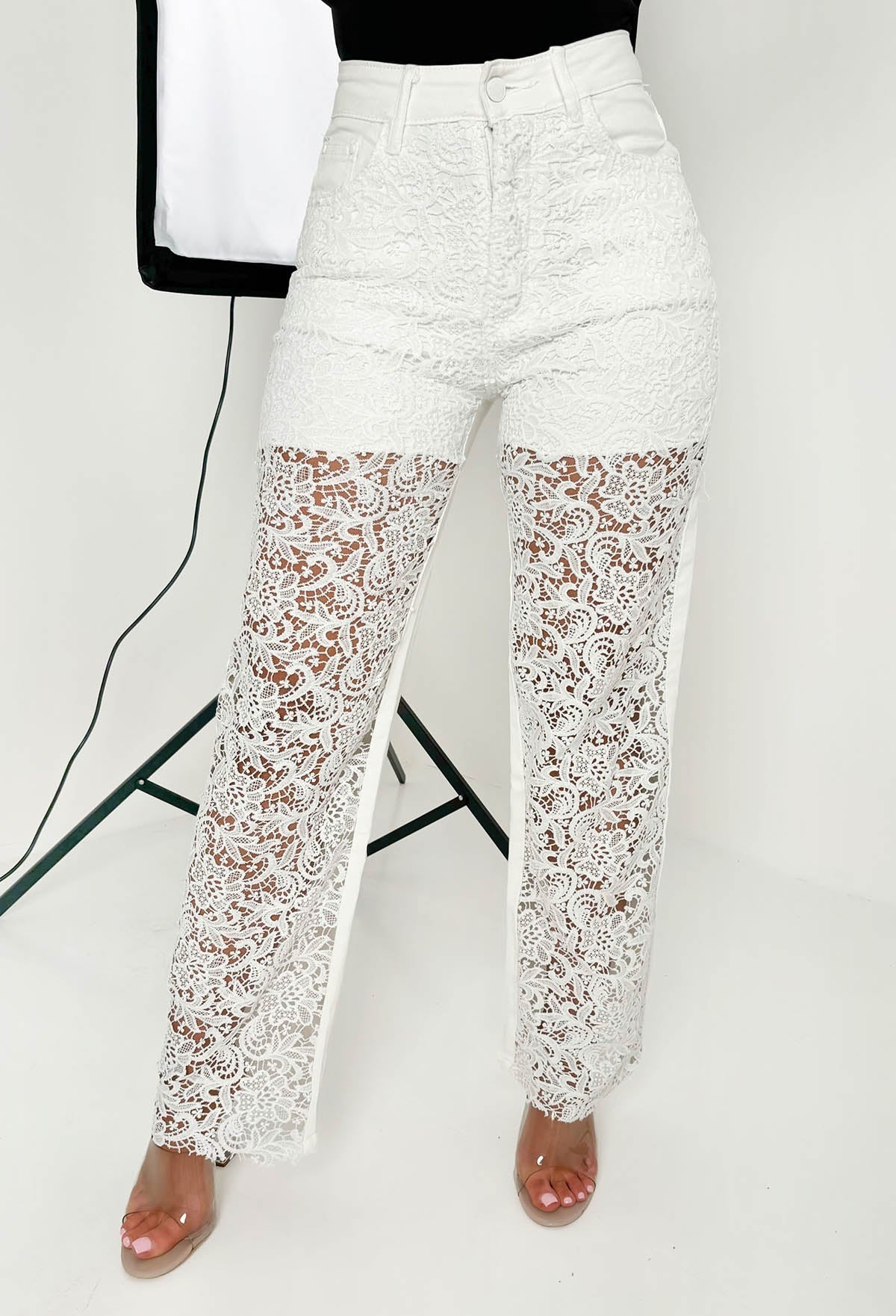Lace Me Up White Lace Front Stretch Jeans