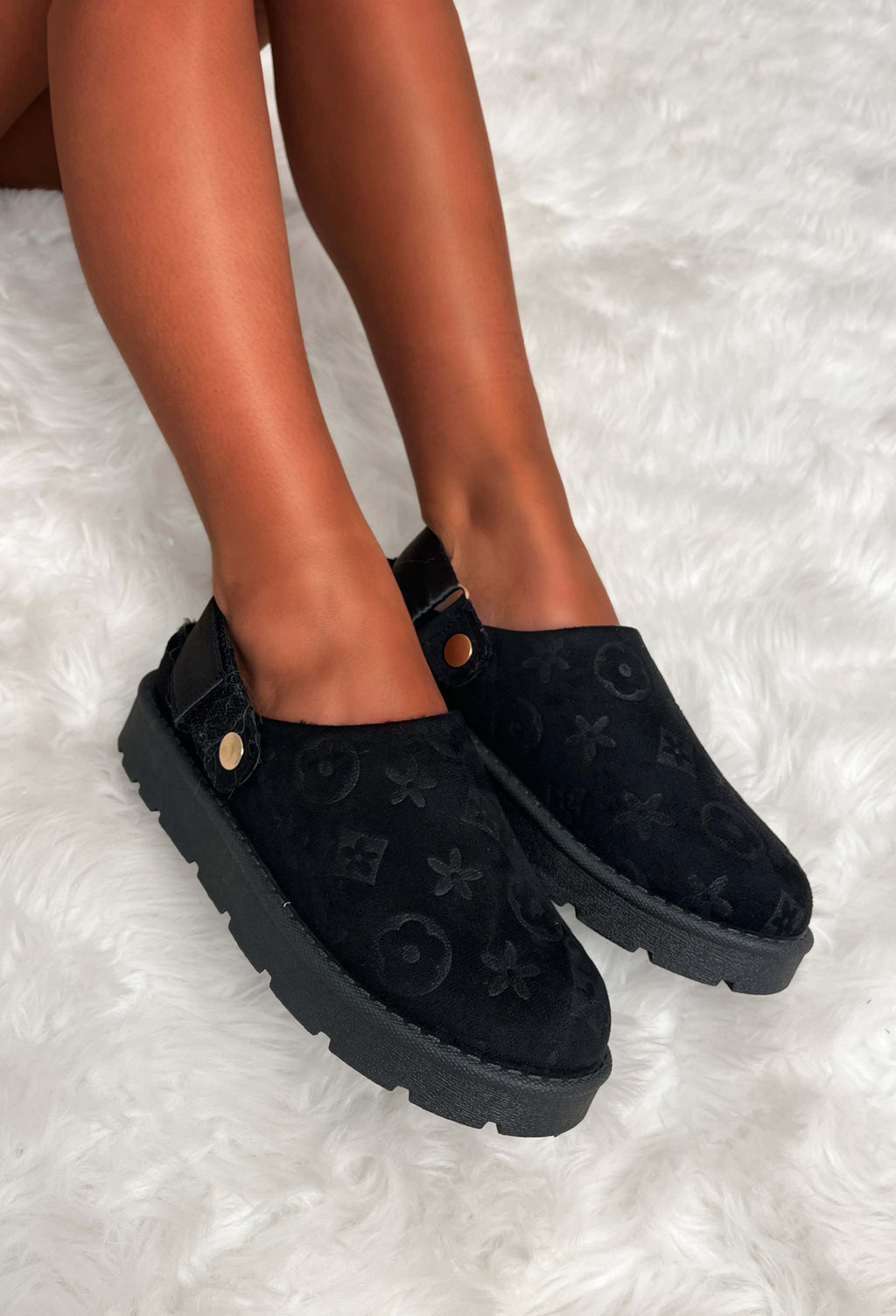 Monogram Maiden Black Sling Back Borg Lined Shoes
