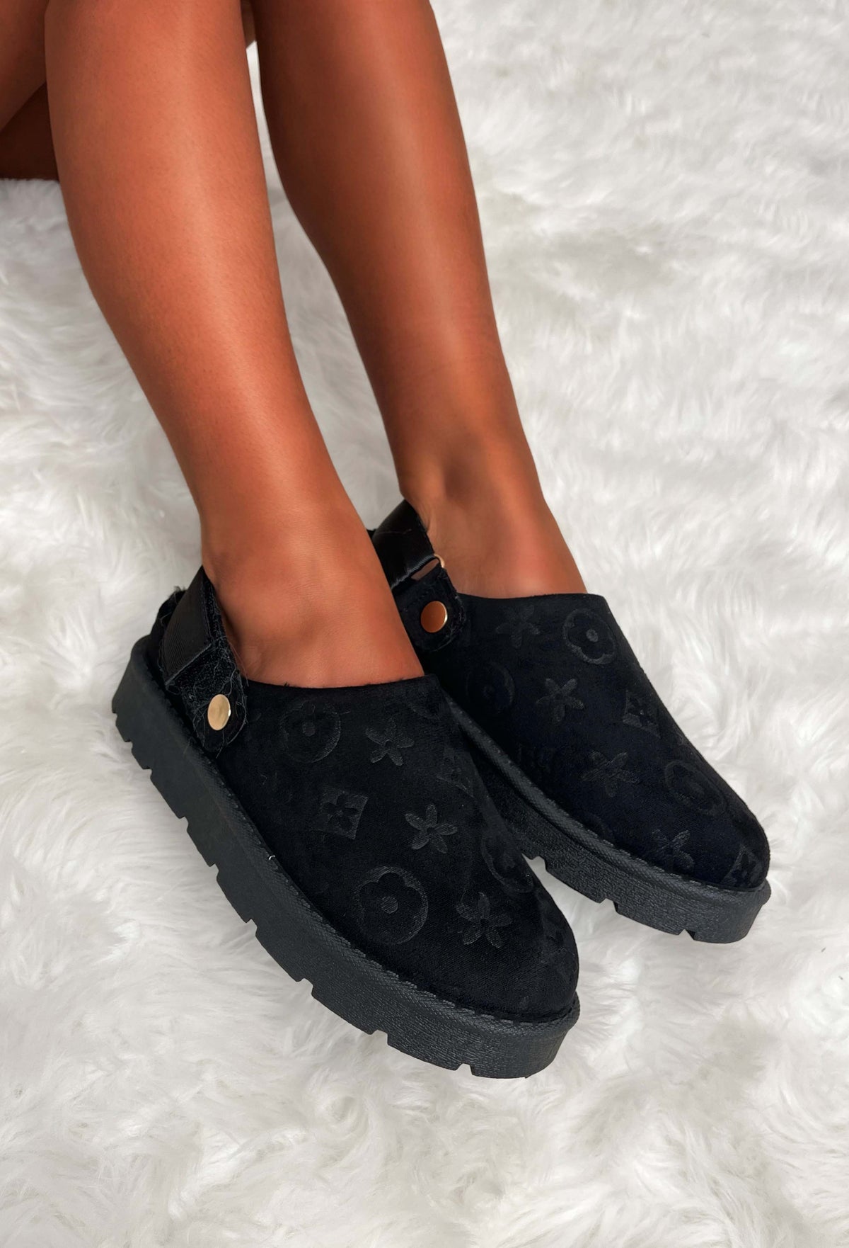 Monogram Maiden Black Sling Back Borg Lined Shoes