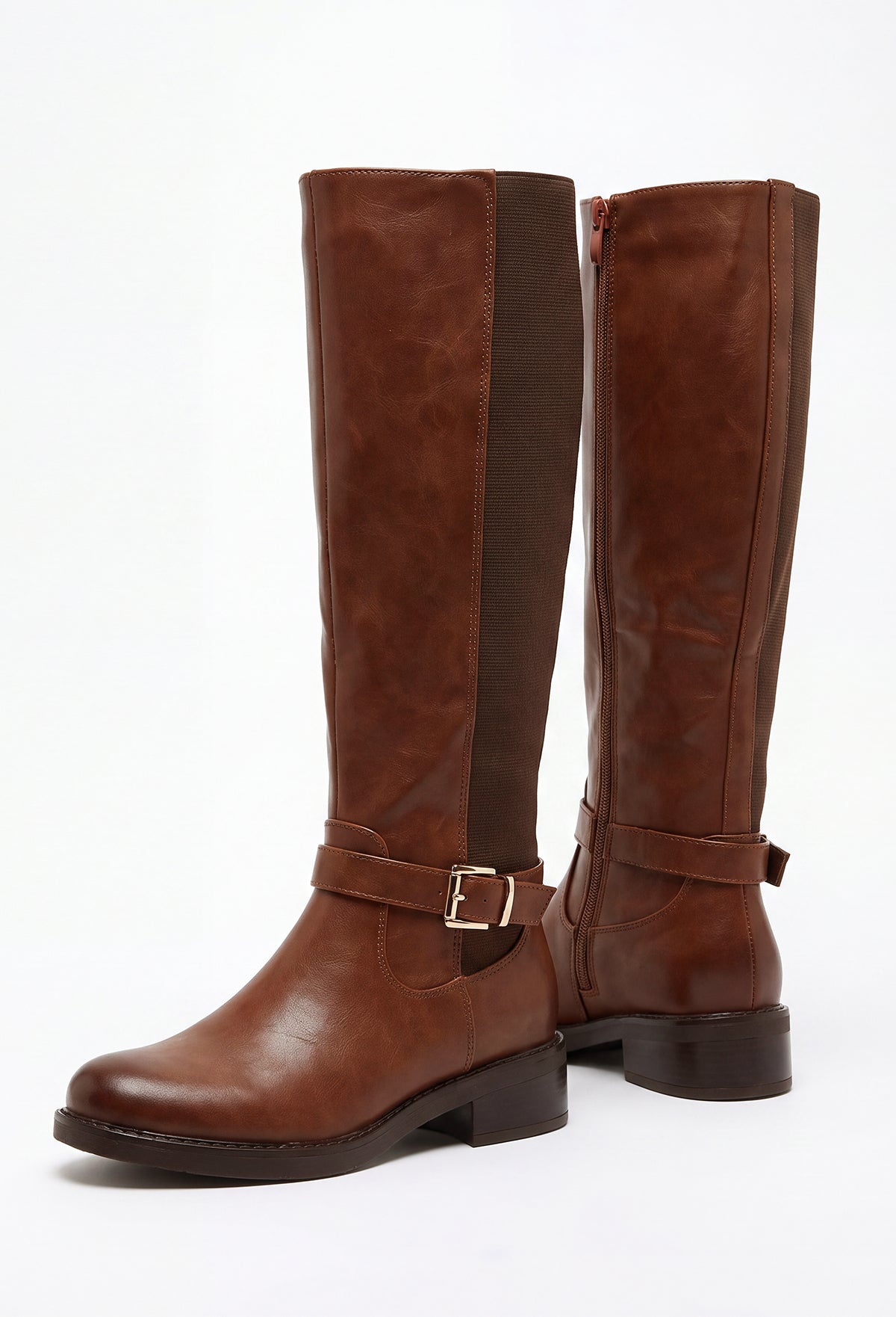 Ride Your Luck Tan Faux Leather Gold Trim Riding Boot