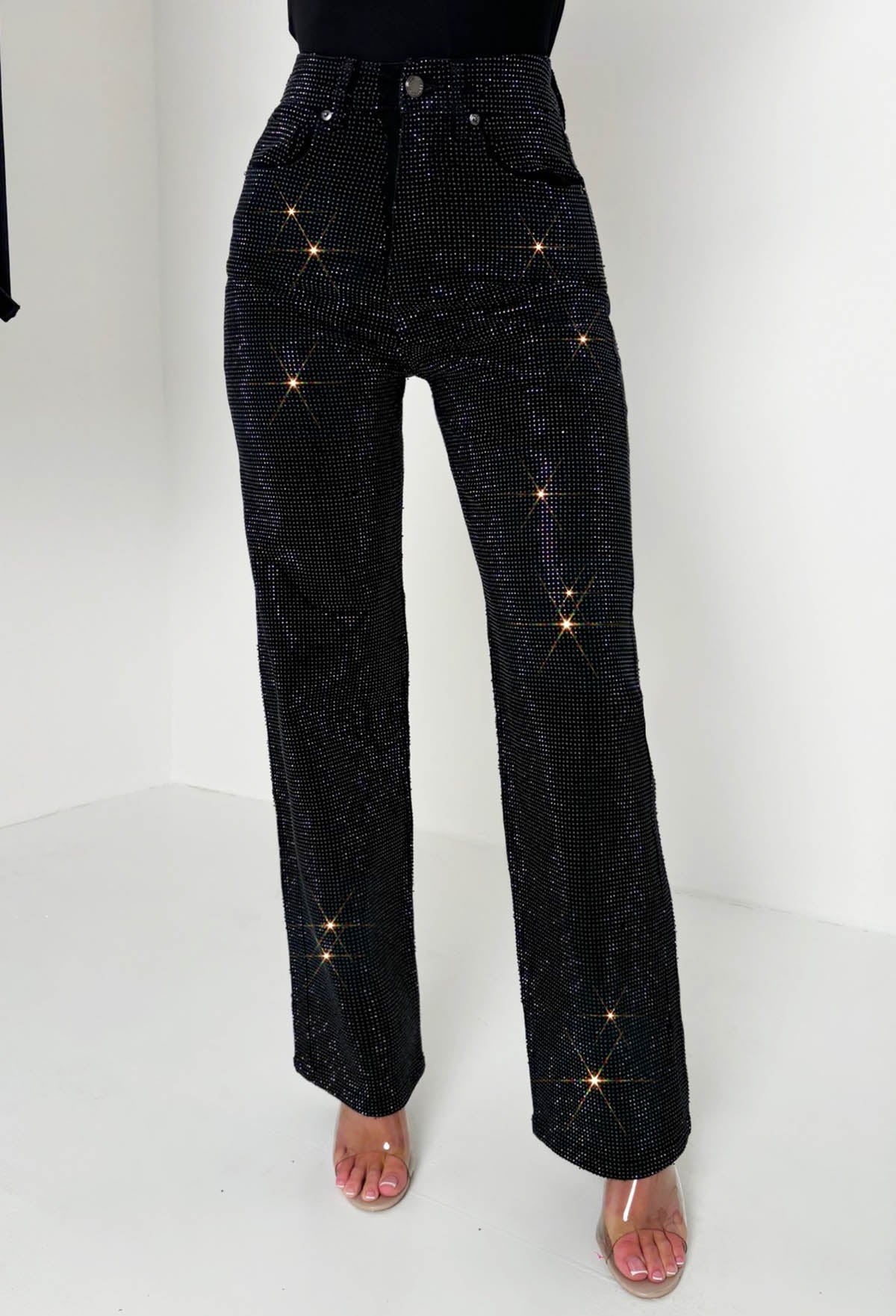 Ultimate Sparkle Black Straight Leg Stretch Diamante Jeans